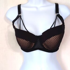 Rougette Nude Black Strappy Balconette Bra Size 30H